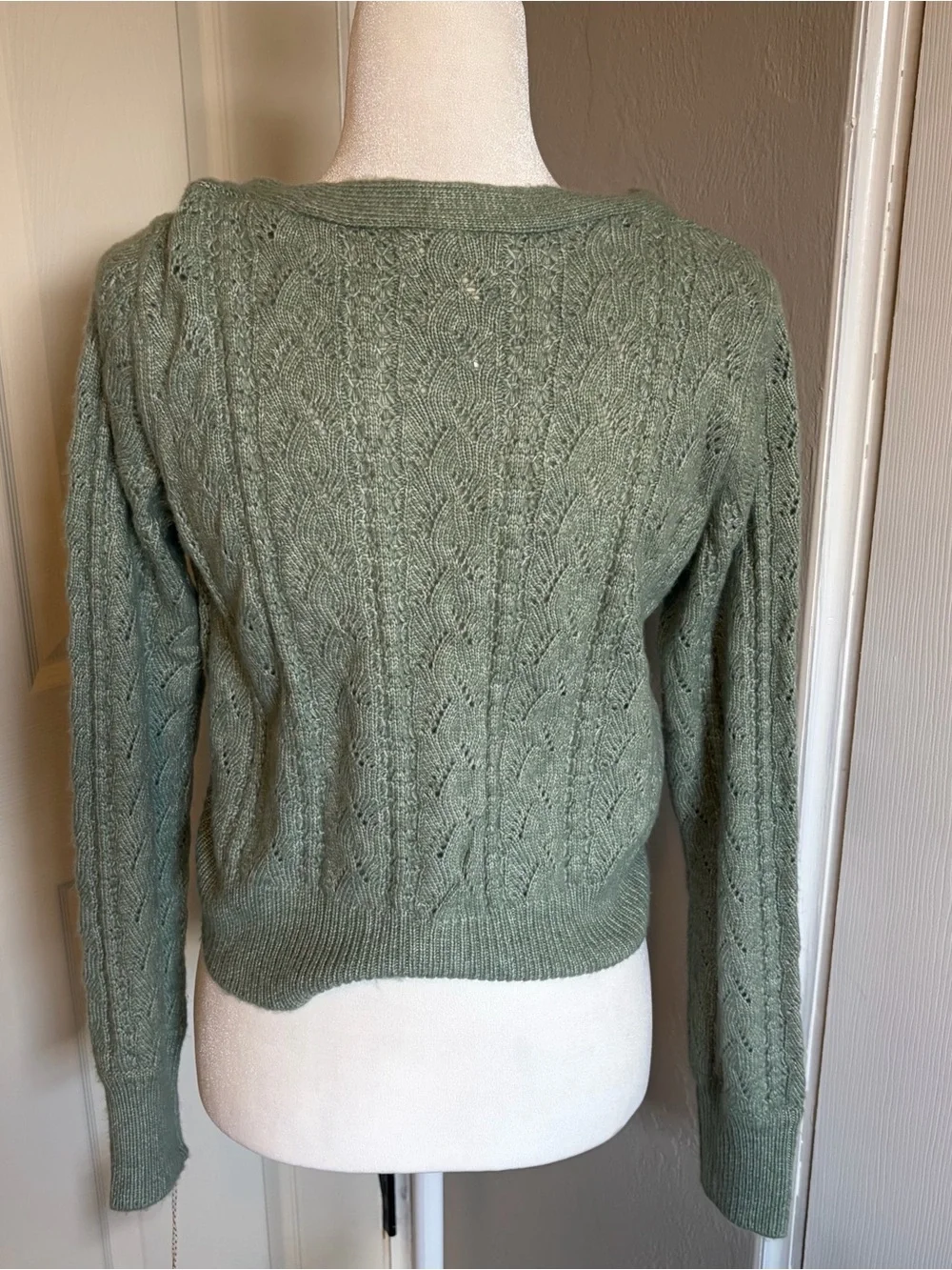 Jessica Simpson Sage Green Cable Knit Button Front Cardigan Sweater - Picture 3 of 4